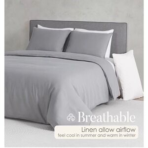 DAPU Queen Duvet Cover Set 100% French Linen Earl Gray Breathable Zipper Closure